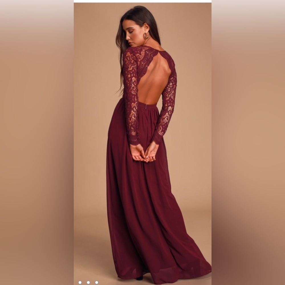 Lulus Awaken My Love Burgundy Long Sleeve Lace Maxi Dress